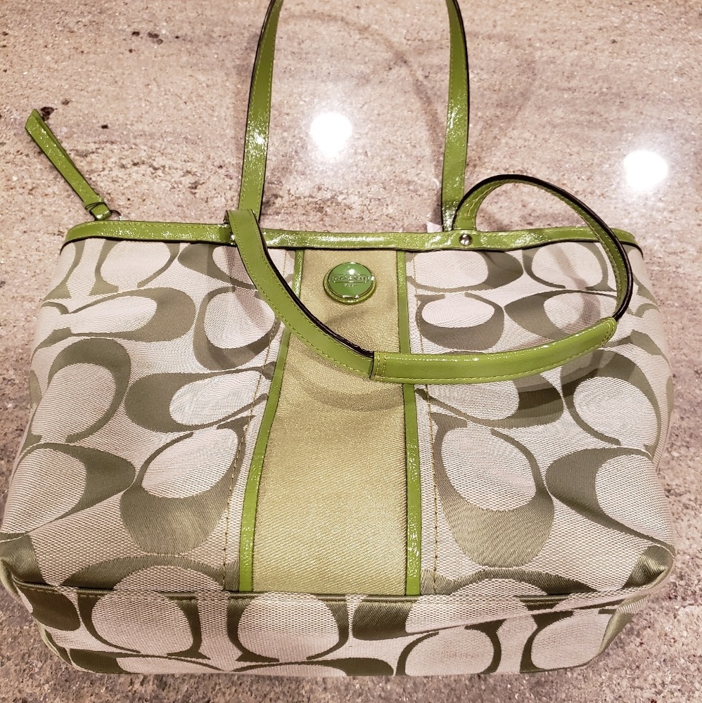 Used green coach bag
